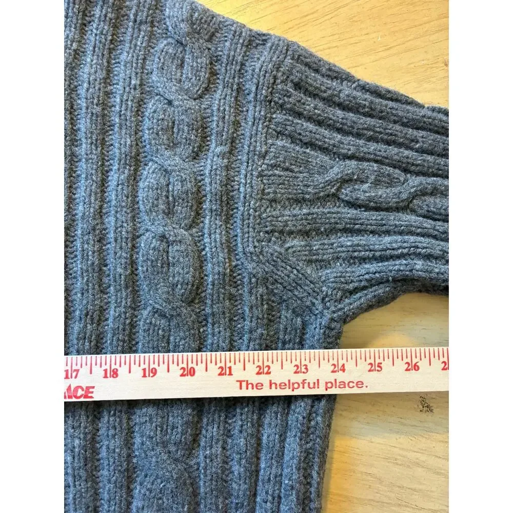 VTG Mens L Turtleneck Fisherman Gray Wool Sweater Diamond Chunky 100% Lambswool